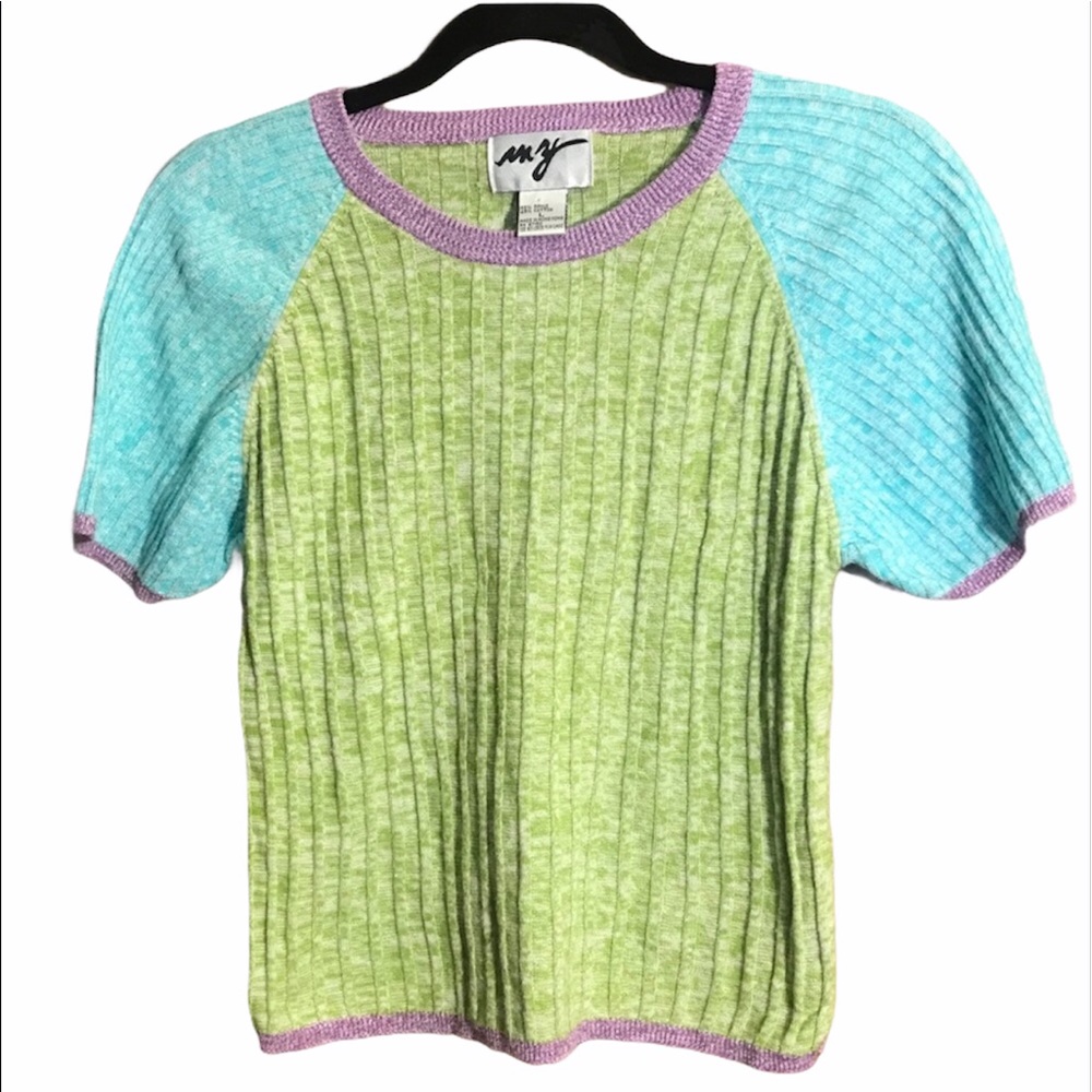 Vintage large blue purple green crop top